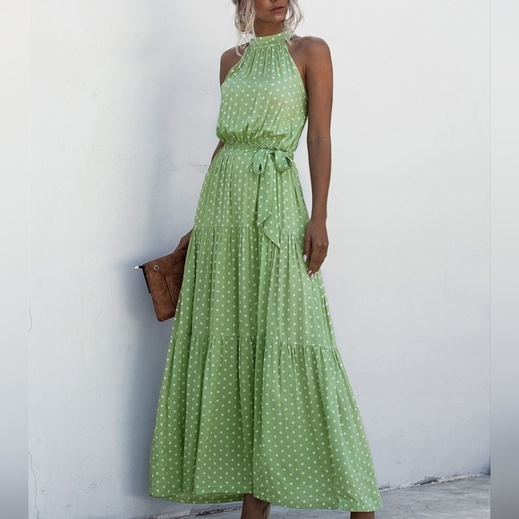 Dresses & Skirts - Polka Dot Belted Halter Dress